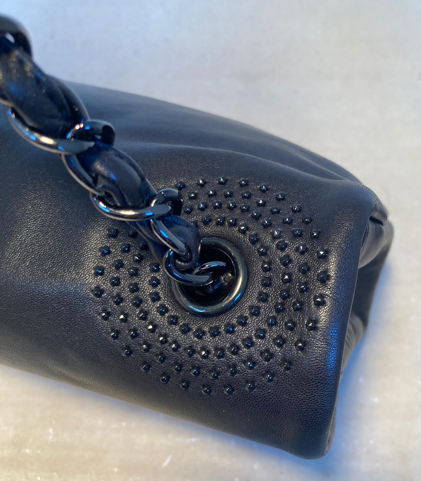 Chanel Black Leather Beaded CC Top Flap Classic Shoulder Bag In Excellent Condition In Philadelphia, PA