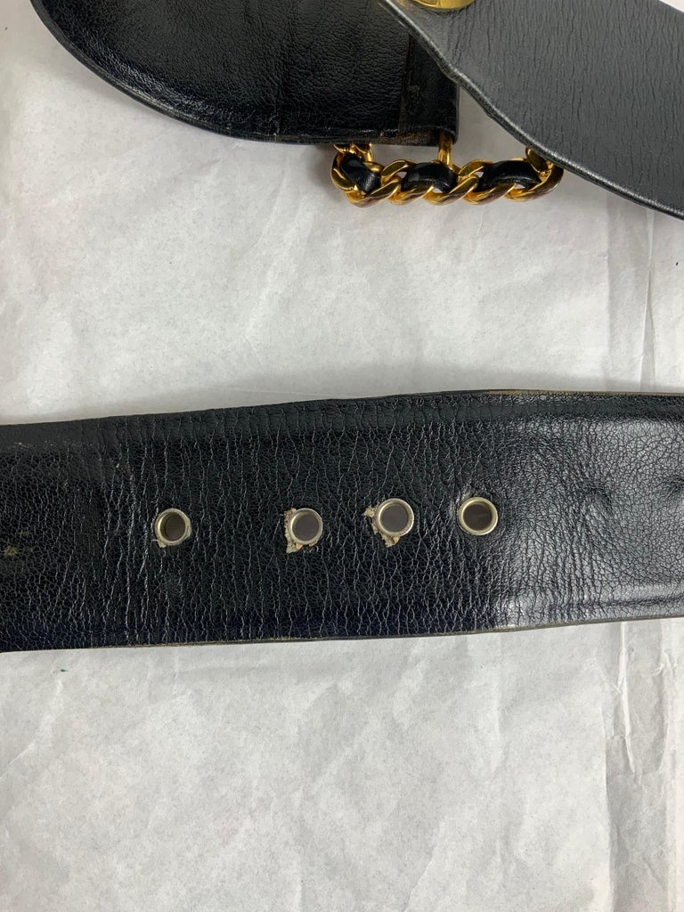 Women's or Men's Chanel black leather belt 