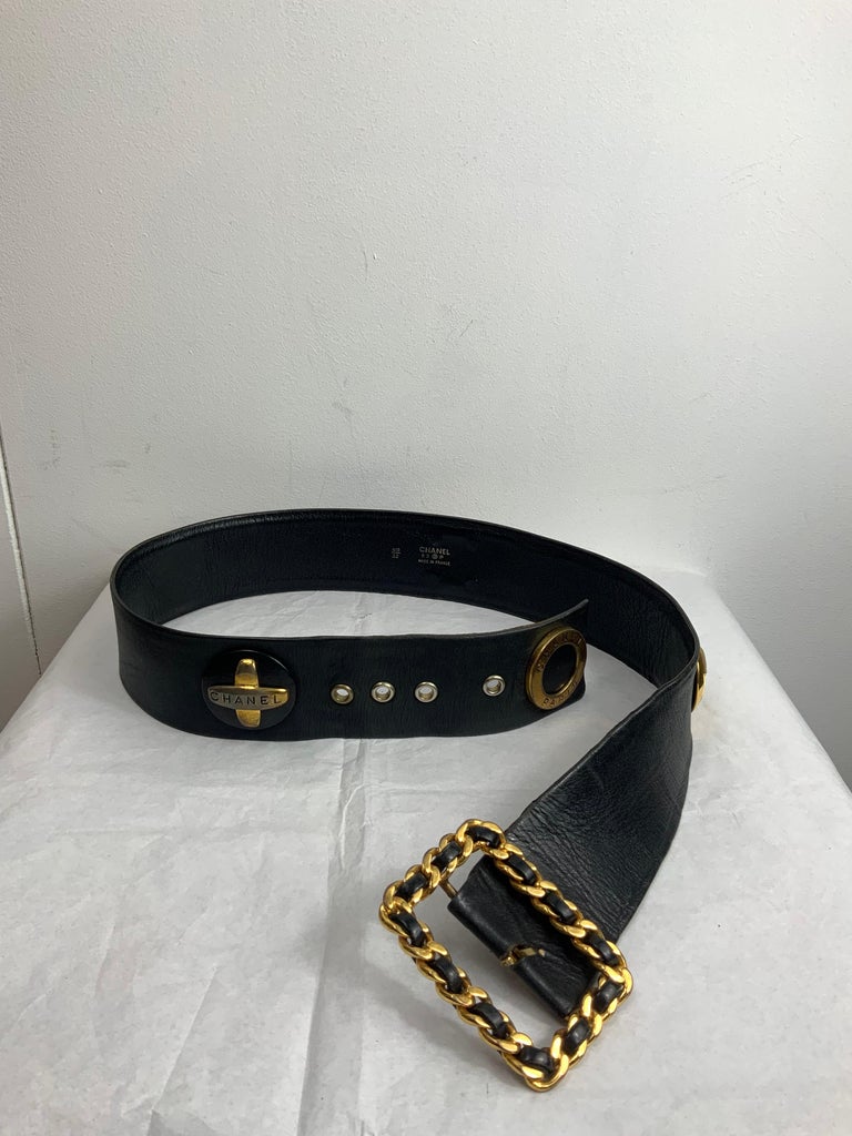 Chanel black leather belt  4