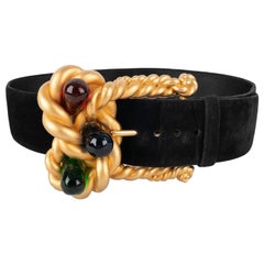 Chanel Black Leather Belt with an Impressive Golden Metal Buckle, 1991