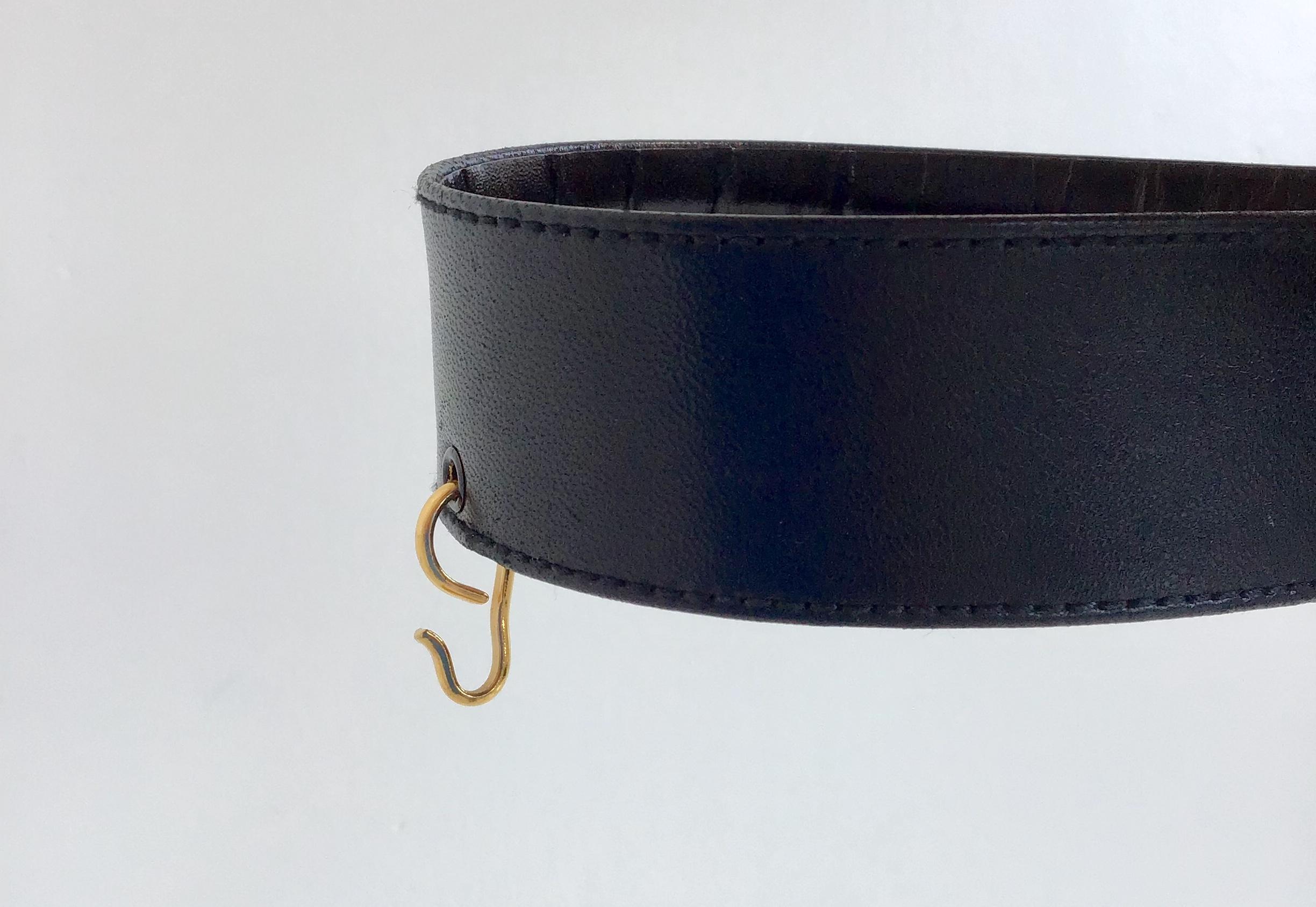 Women's or Men's Chanel Black Leather Belt with Gold Chain