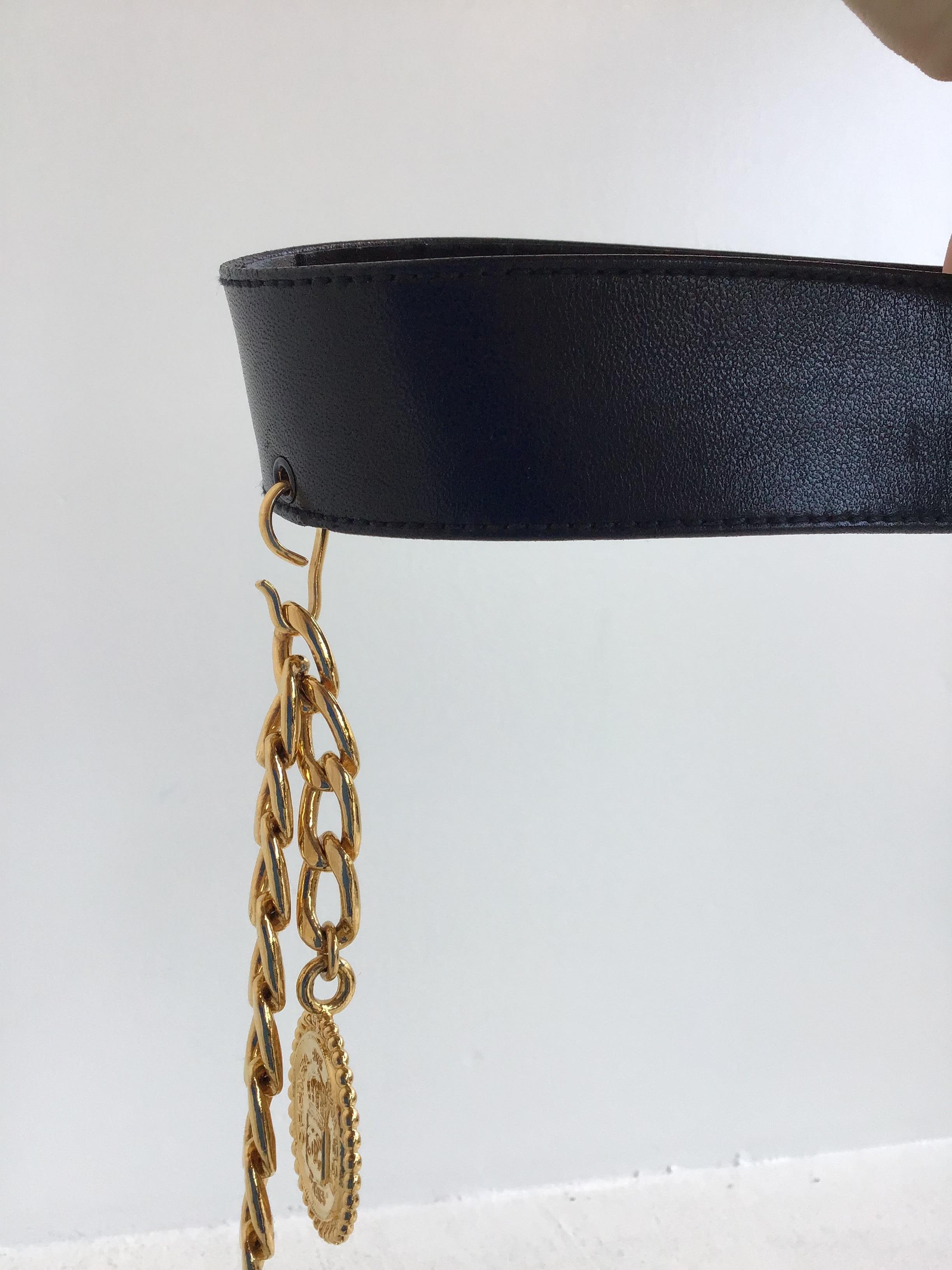 Chanel Black Leather Belt with Gold Chain 1