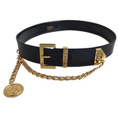 Chanel Black Leather Belt with Gold Chain