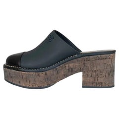 Chanel Black Leather Block Heel Clogs Size 38