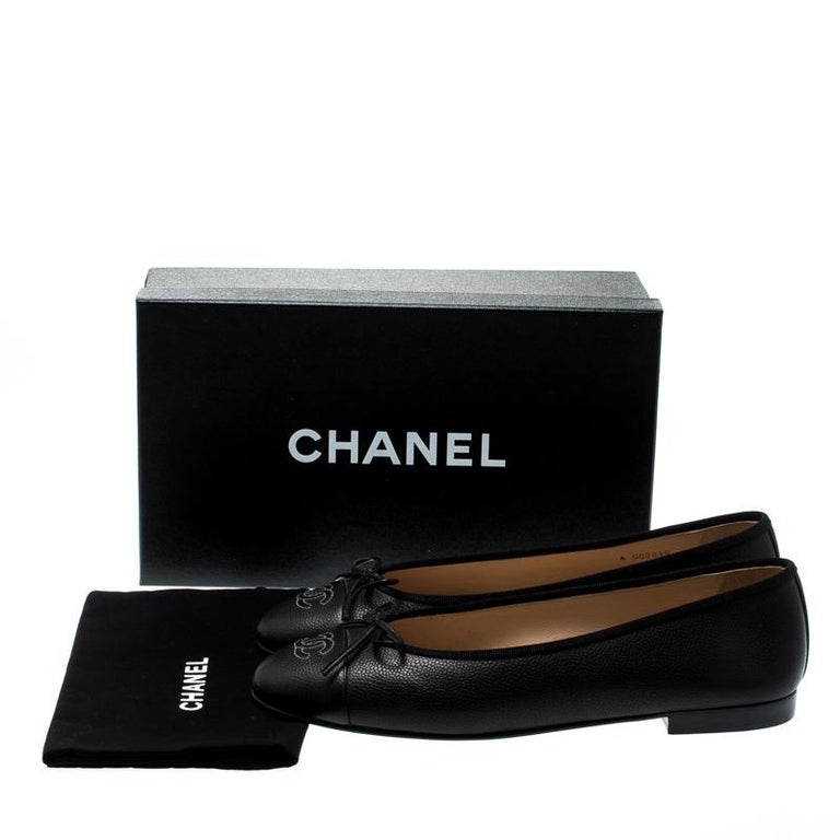 Chanel Black Leather Bow CC Cap Toe Ballet Flats Size 41 For Sale at  1stDibs