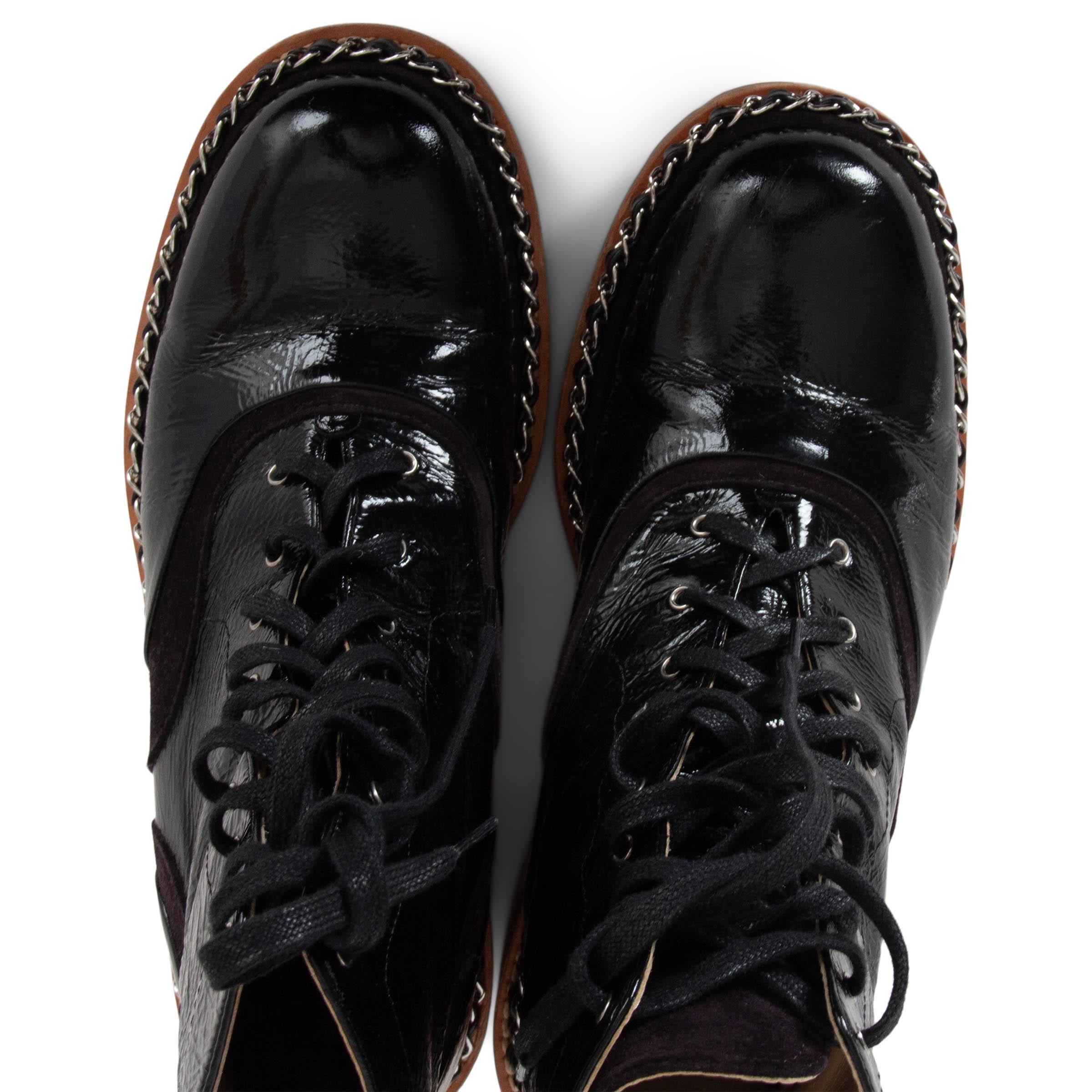 CHANEL black leather & brown suede 15A SALZBURG CHAIN TRIM Boots Shoes 37.5 For Sale 1