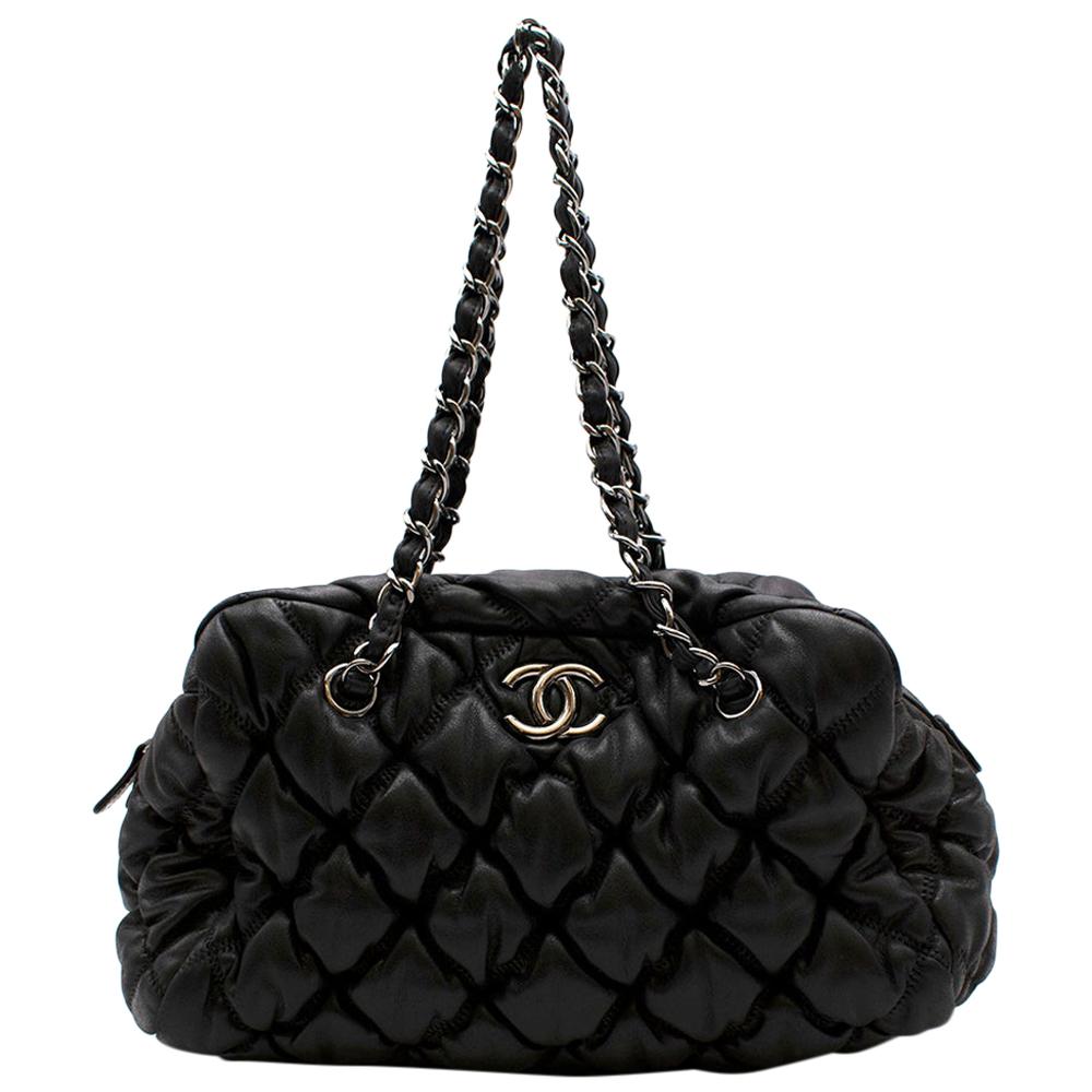 Chanel Black Leather Bubble Quilt Camera Shoulder Bag