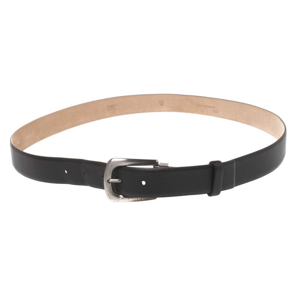 Chanel Black Leather Buckle Belt 95CM