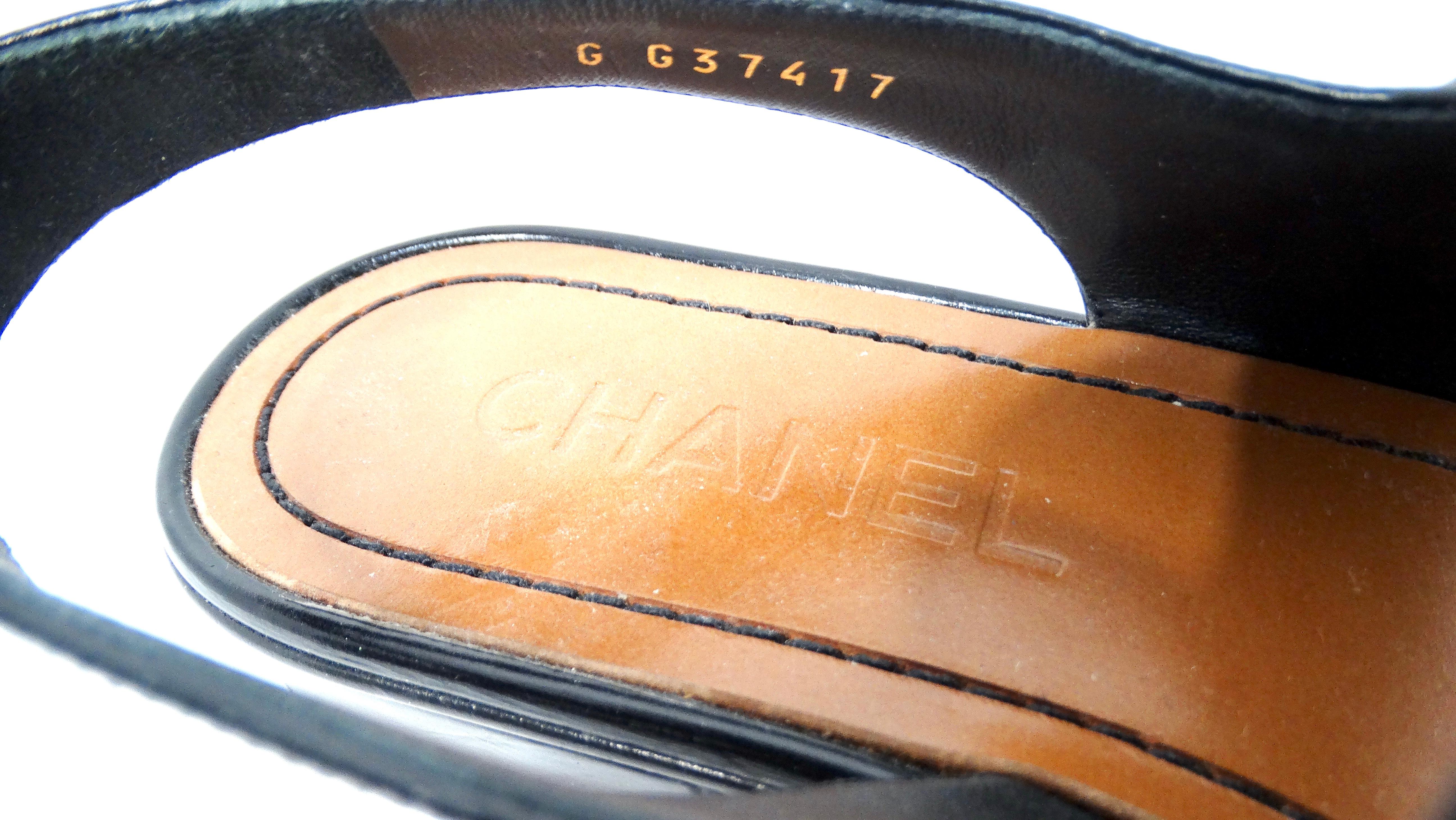 Chanel Black Leather Buckle Sandals With Pearl Interlocking CC Logo 3
