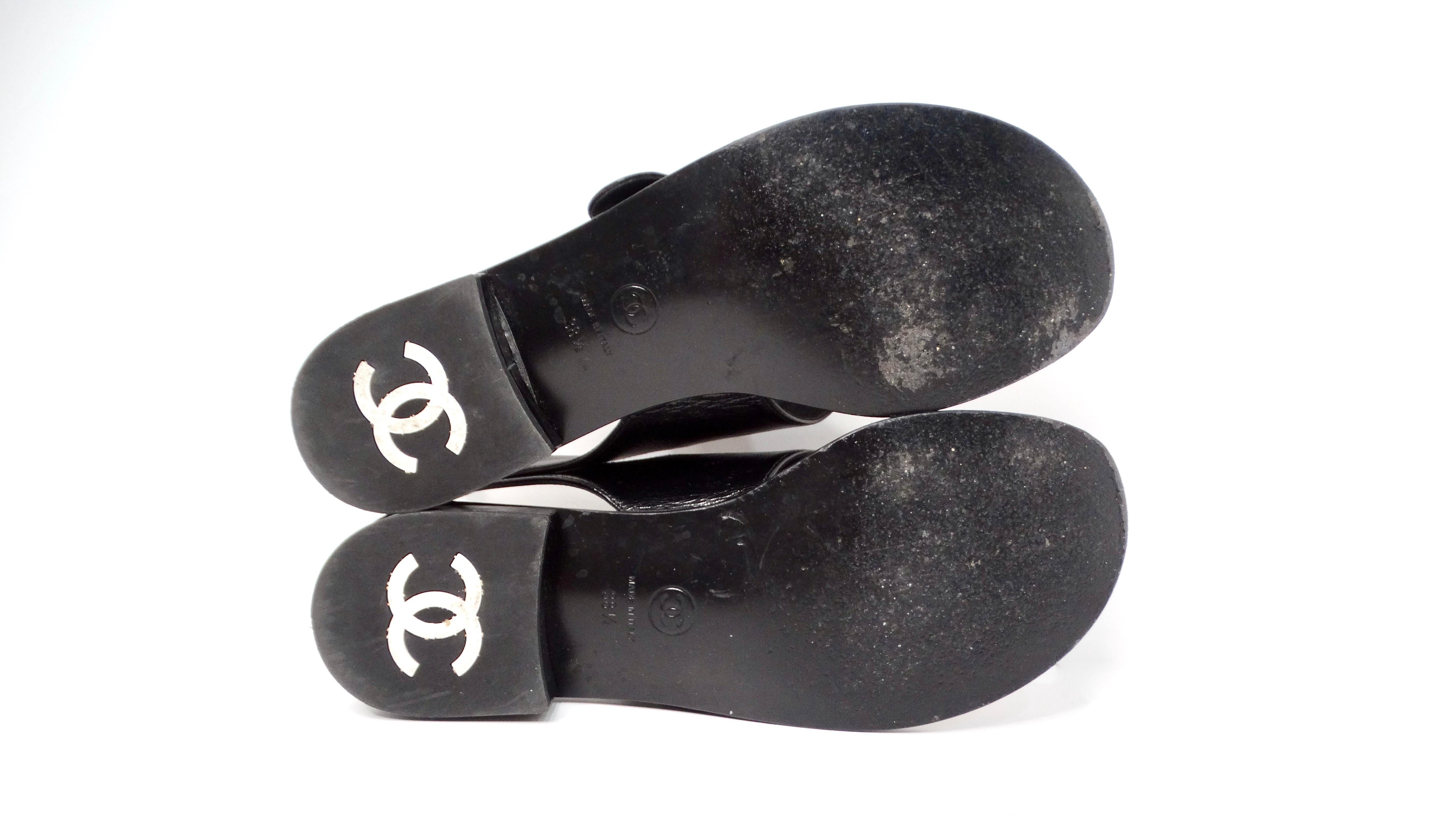 Chanel Black Leather Buckle Sandals With Pearl Interlocking CC Logo 4