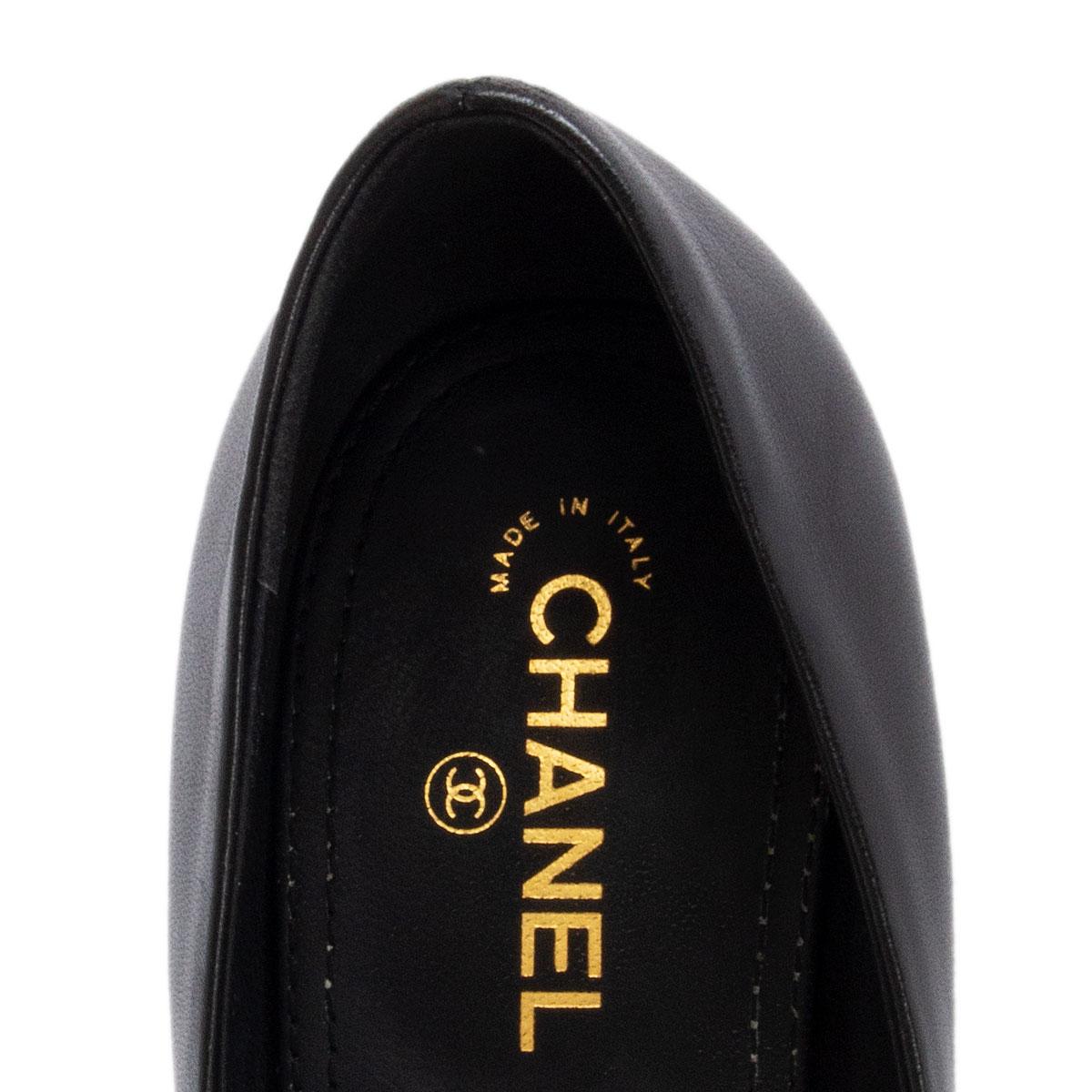 CHANEL black leather CAMELIA BLOCK HEEL Pumps Shoes 38.5 1