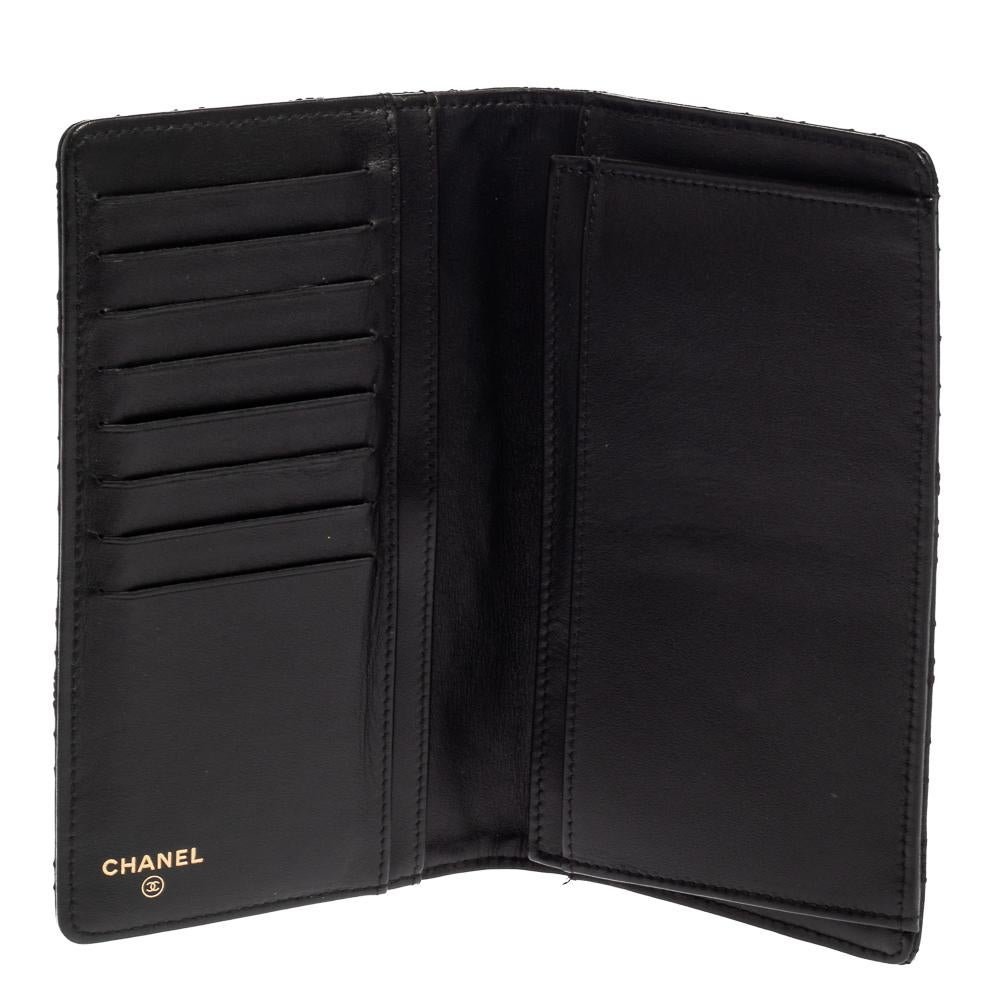 Chanel Black Leather Camellia 5 CC Bifold Wallet 6
