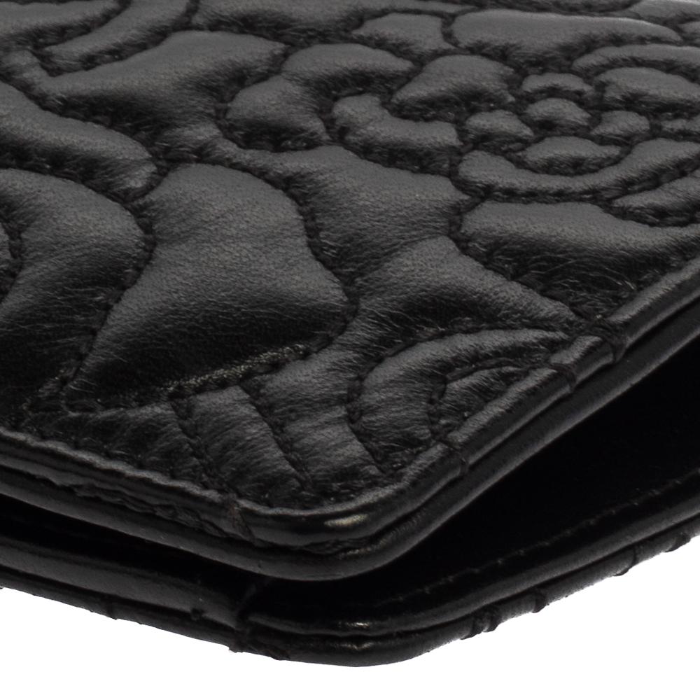 Chanel Black Leather Camellia 5 CC Bifold Wallet 2