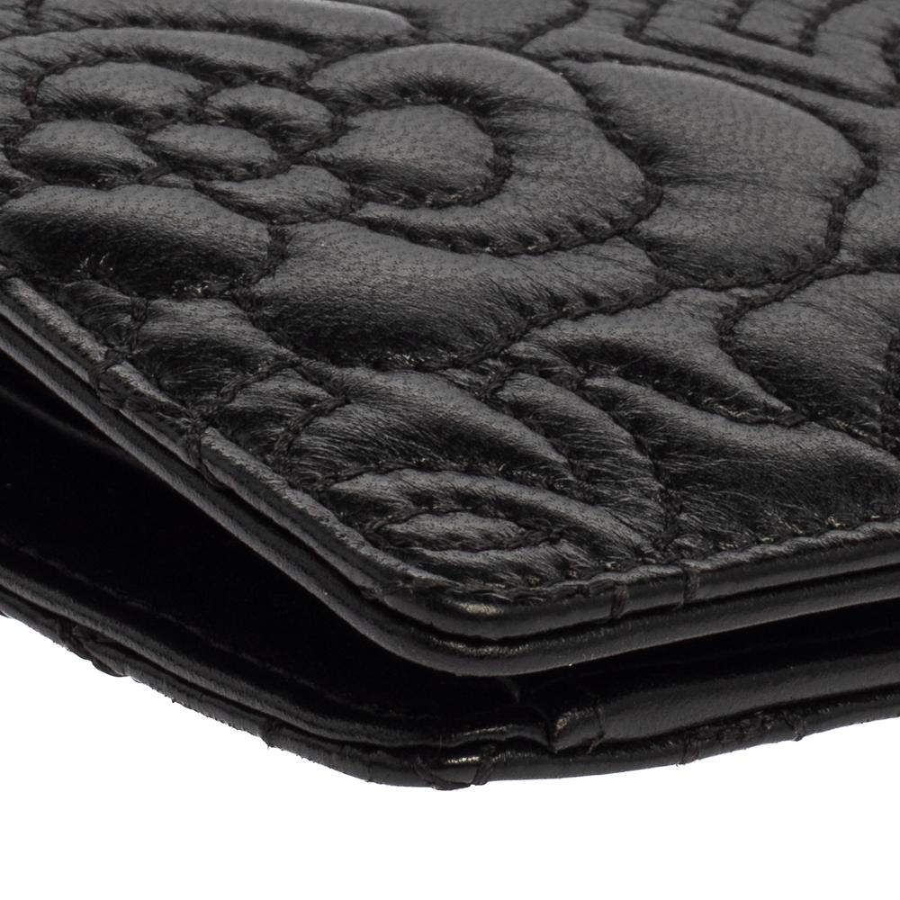 Chanel Black Leather Camellia 5 CC Bifold Wallet 3