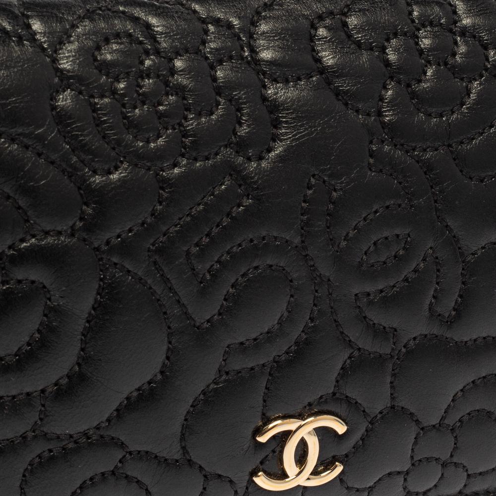 Chanel Black Leather Camellia 5 CC Bifold Wallet 4