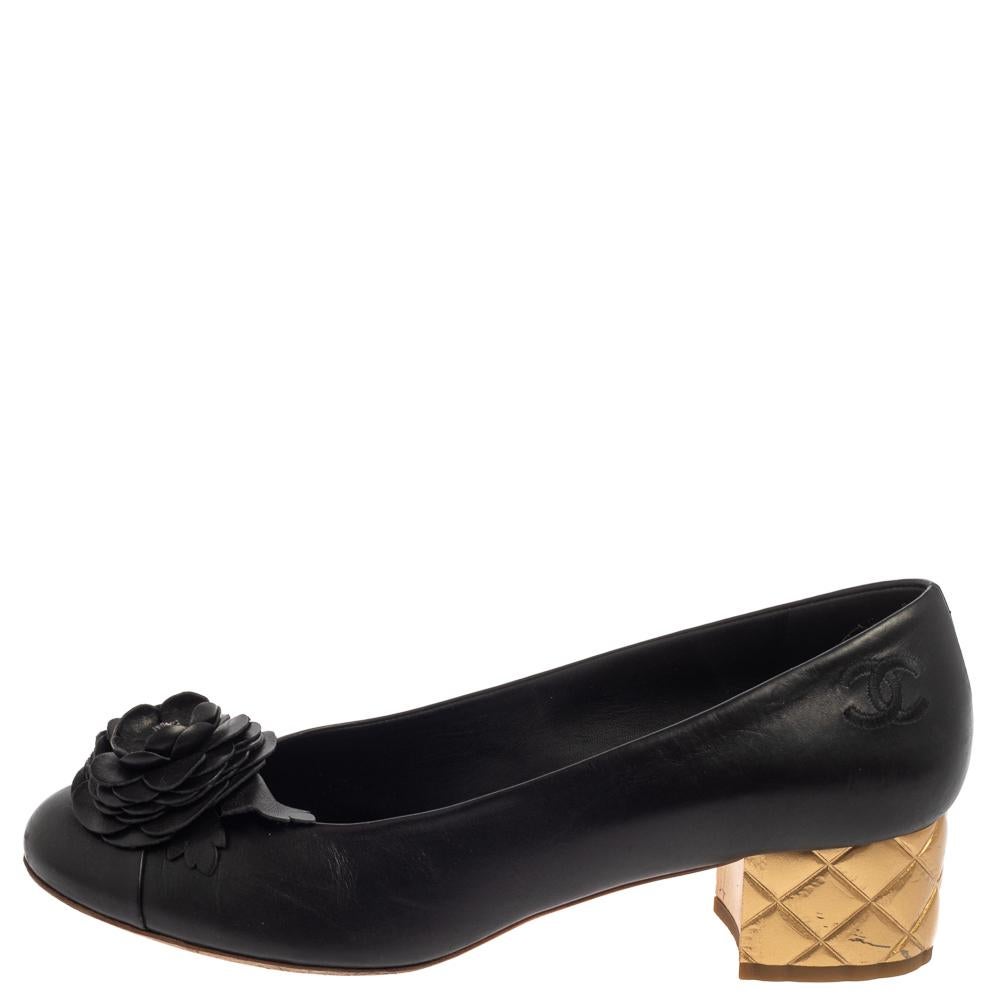 Chanel Black Leather Camellia Ballet Pumps Size 40.5 1