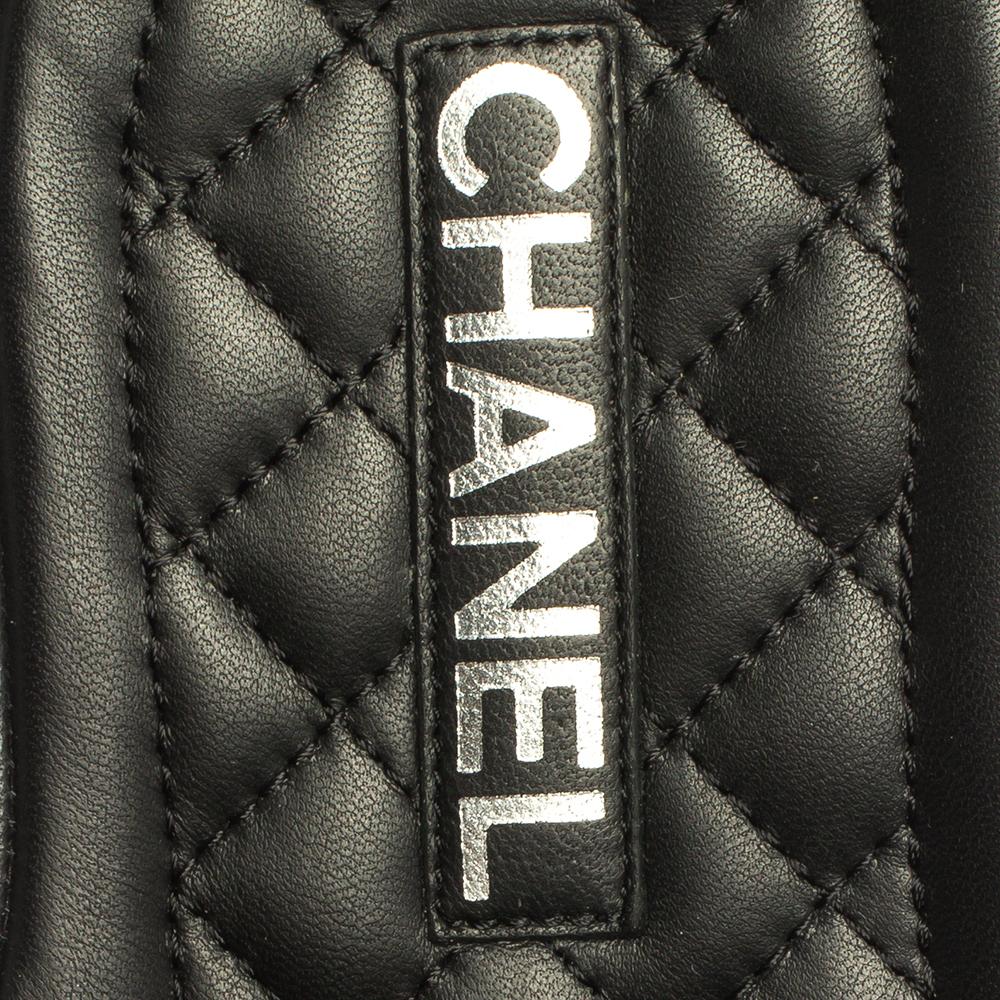 Women's Chanel Black Leather Camellia Embellished Velcro Flat Slides Size 39