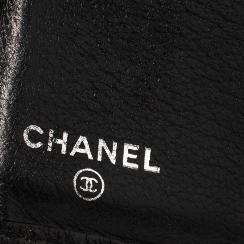 Chanel Black Leather Camellia Embossed Compact Wallet 6