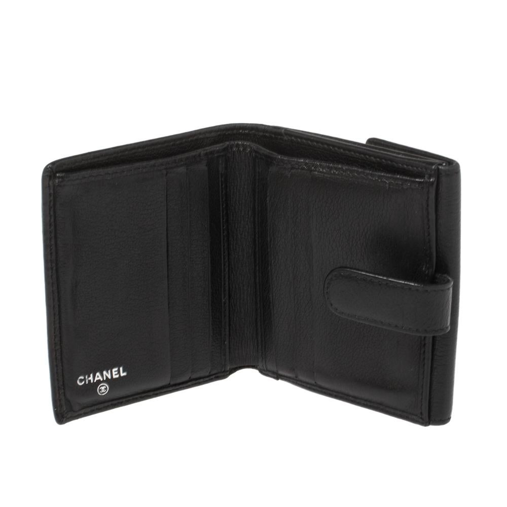 Chanel Black Leather Camellia Embossed Compact Wallet 7