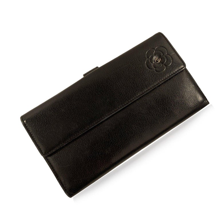 Chanel Black Leather Camellia Long Continental Flap Wallet For Sale at ...