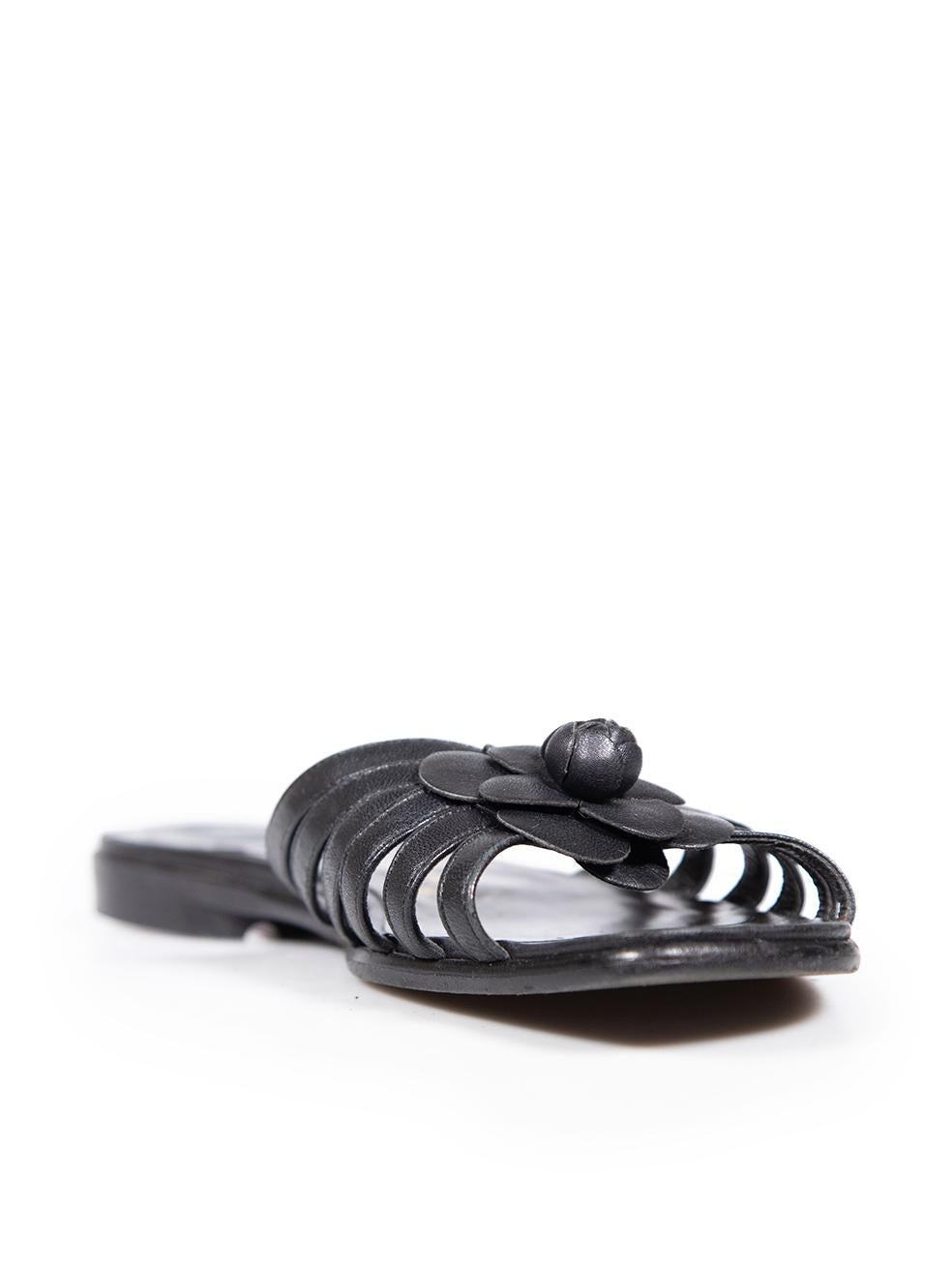 CONDITION is Good. Minor wear to the sandals is evident, the upper insole has discolouration. The brand label on the insole has faded and there is mild abrasions on the rear of used Chanel designer resale item.
  
  
  
  Details
  
  
  Black
  
 