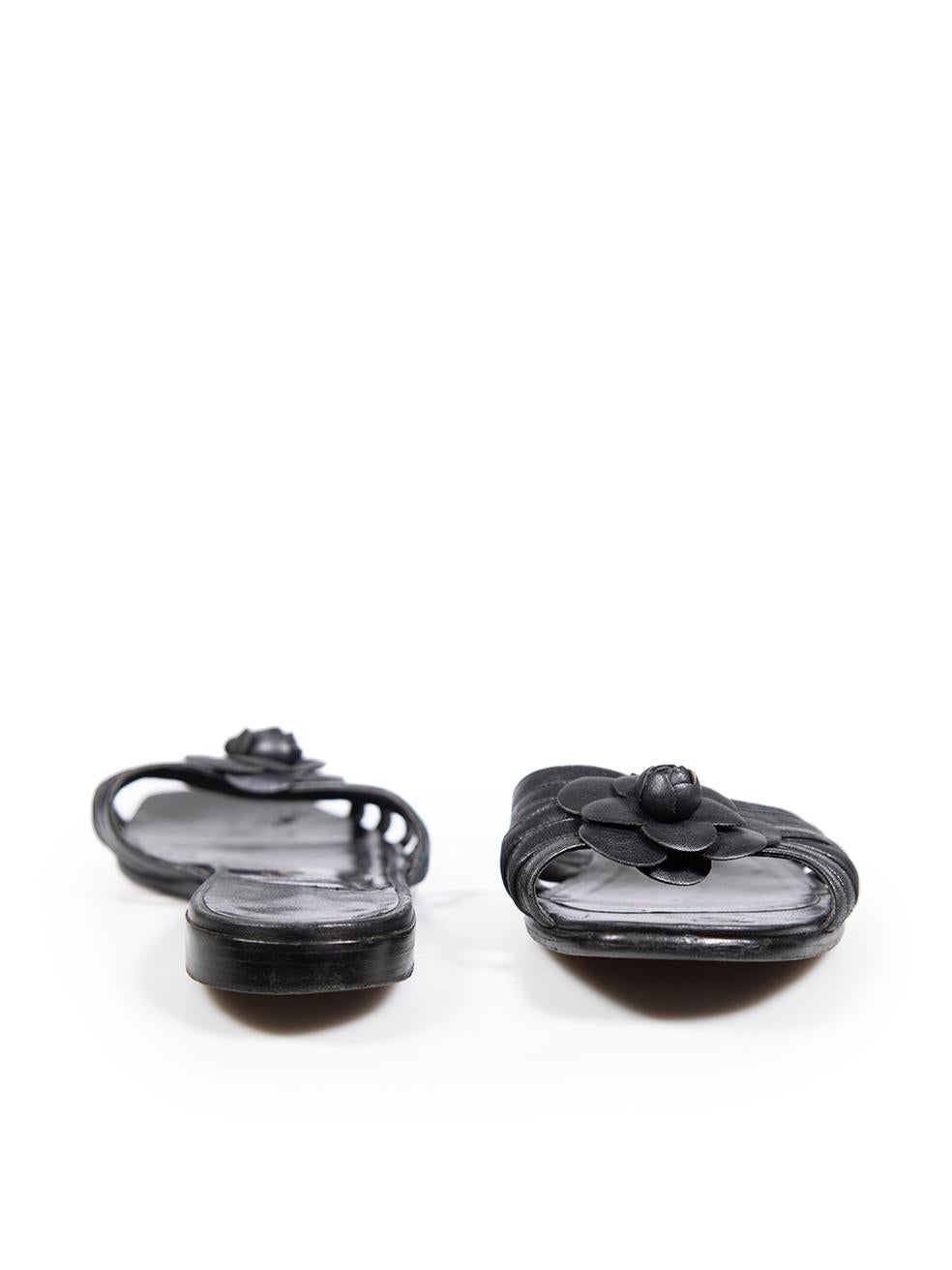 Chanel Black Leather Camellia Sandals Size IT 36.5 In Good Condition In London, GB