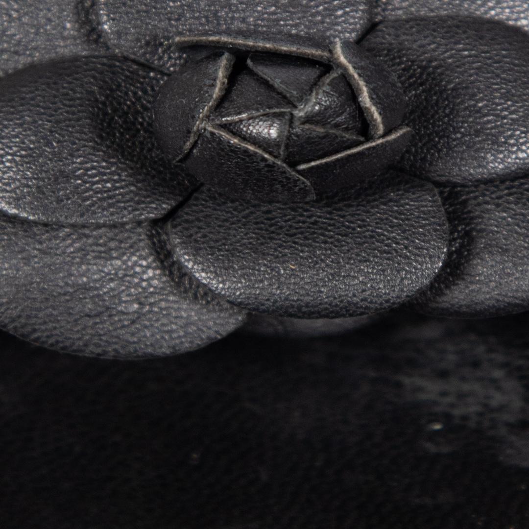 Chanel Black Leather Camellia Sandals Size IT 36.5 1
