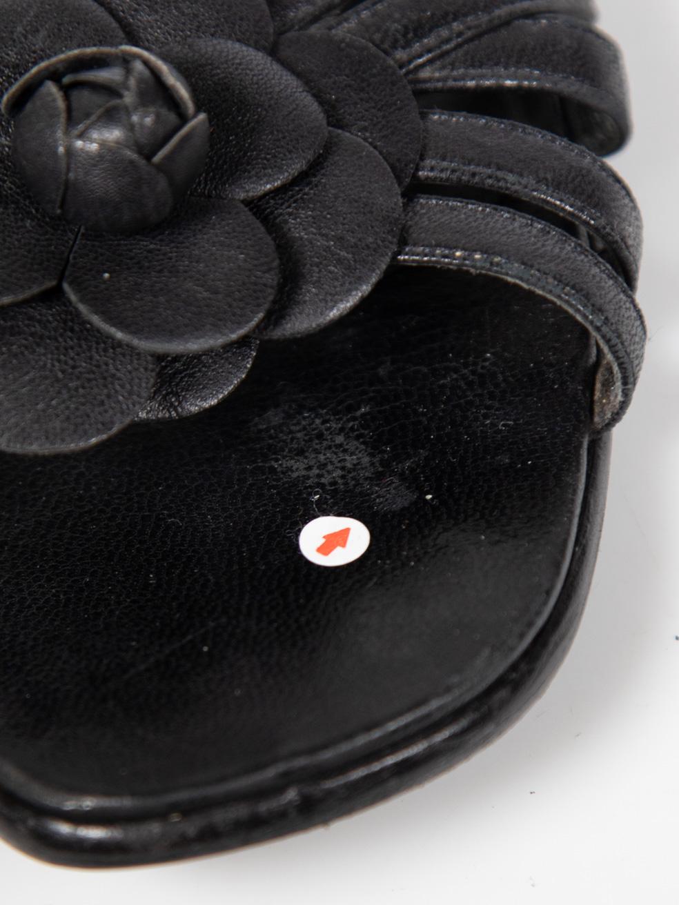 Chanel Black Leather Camellia Sandals Size IT 36.5 4