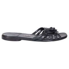Chanel Black Leather Camellia Sandals Size IT 36.5