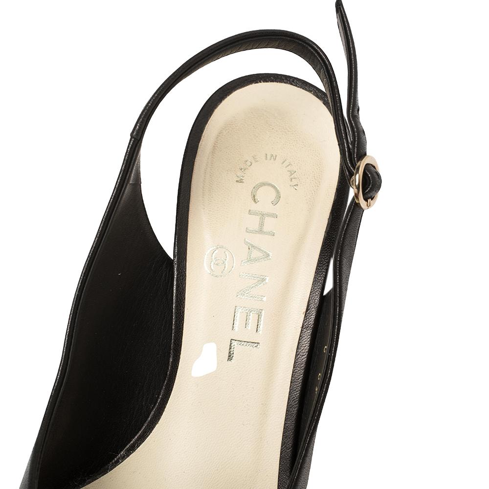 Chanel Black Leather Camellia Slingback Sandals Size 36 2