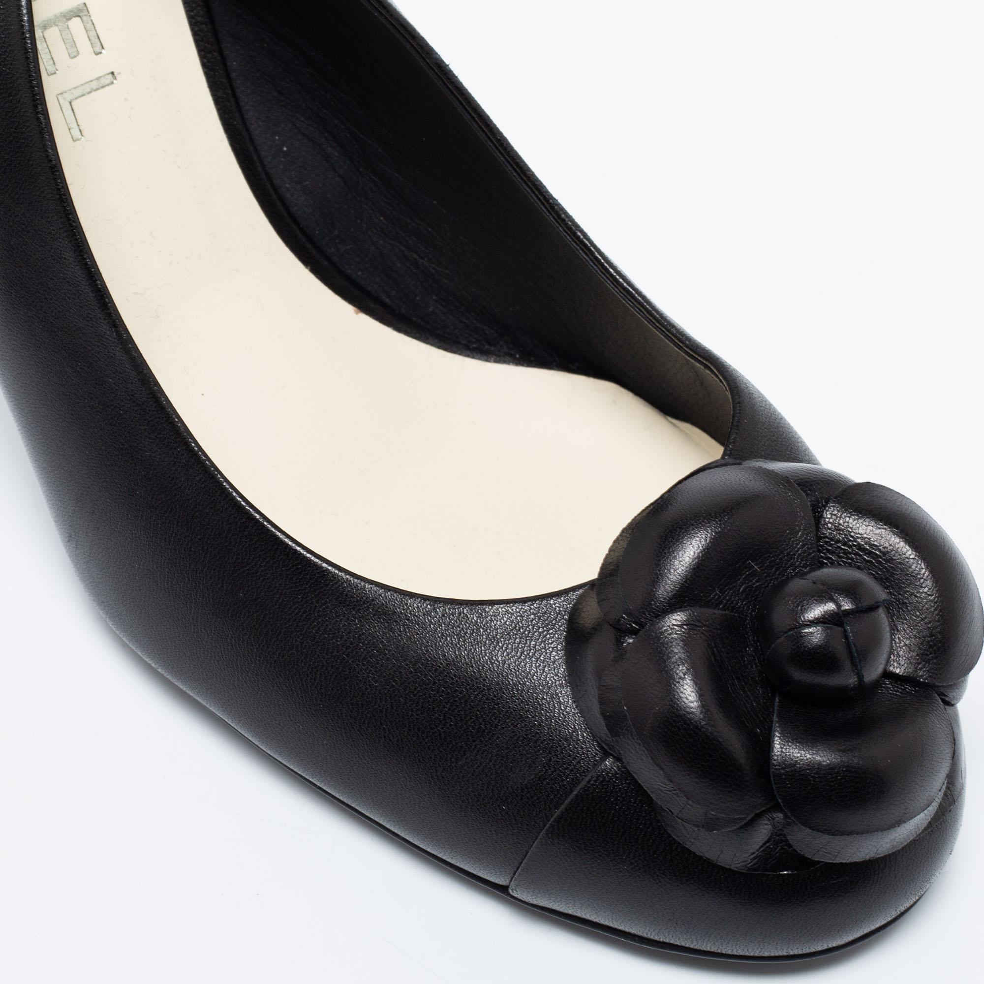 Chanel Black Leather Camellia Slingback Sandals Size 38 2