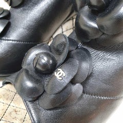 Chanel Black Leather Camellia Wedge Over The Knee Boots