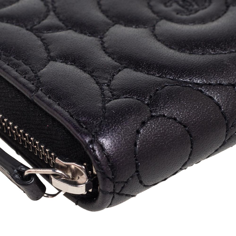 Chanel Black Leather Camellia Zip Around Coin Purse 4