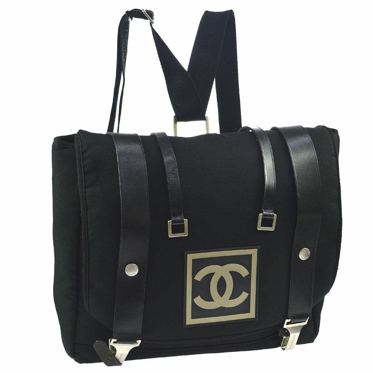 Chanel Black Leather Canvas Messenger Men's Women's Travel Carryall Backpack Bag