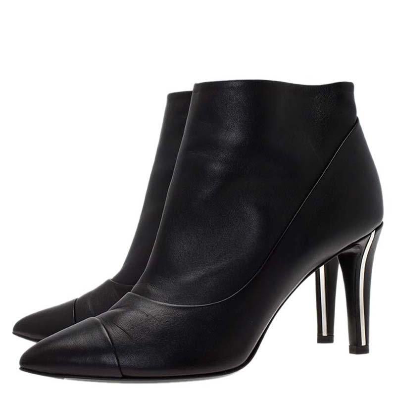 Chanel Black Leather Cap Toe Ankle Boots Size 38 2