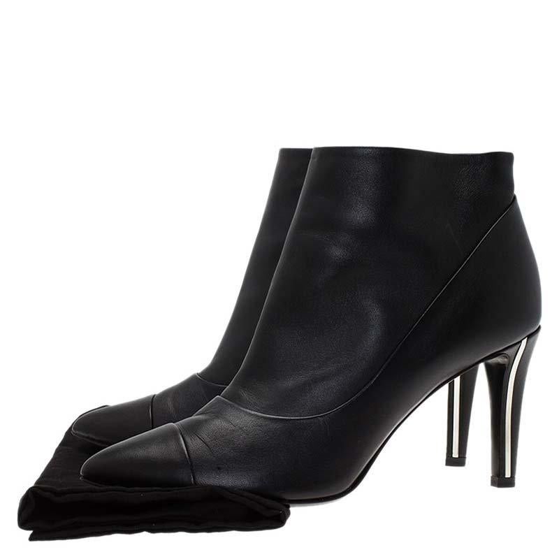 Chanel Black Leather Cap Toe Ankle Boots Size 38 4