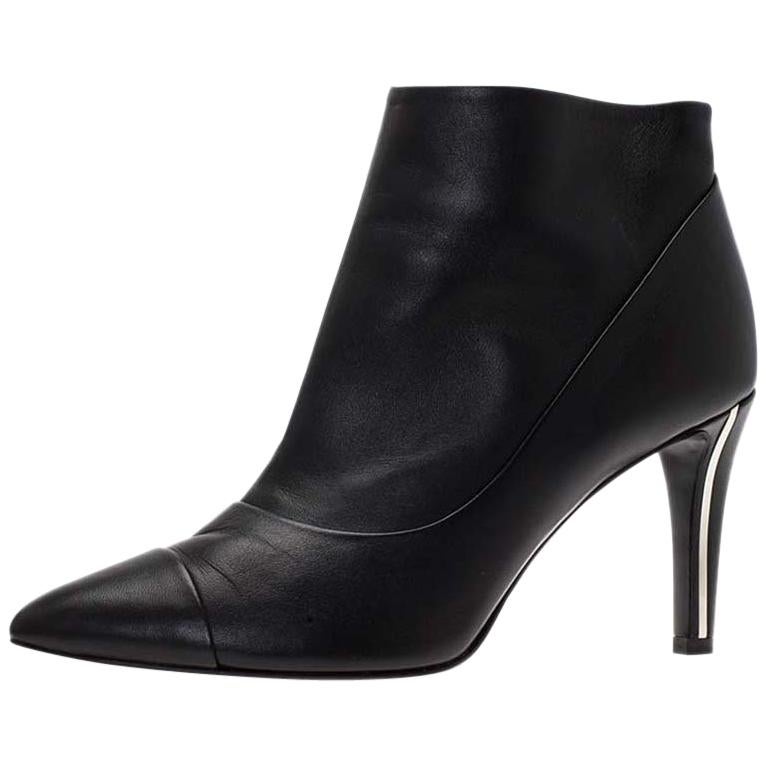Chanel Black Leather Cap Toe Ankle Boots Size 38