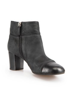Chanel Black Leather Cap Toe Ankle Boots Size IT 39