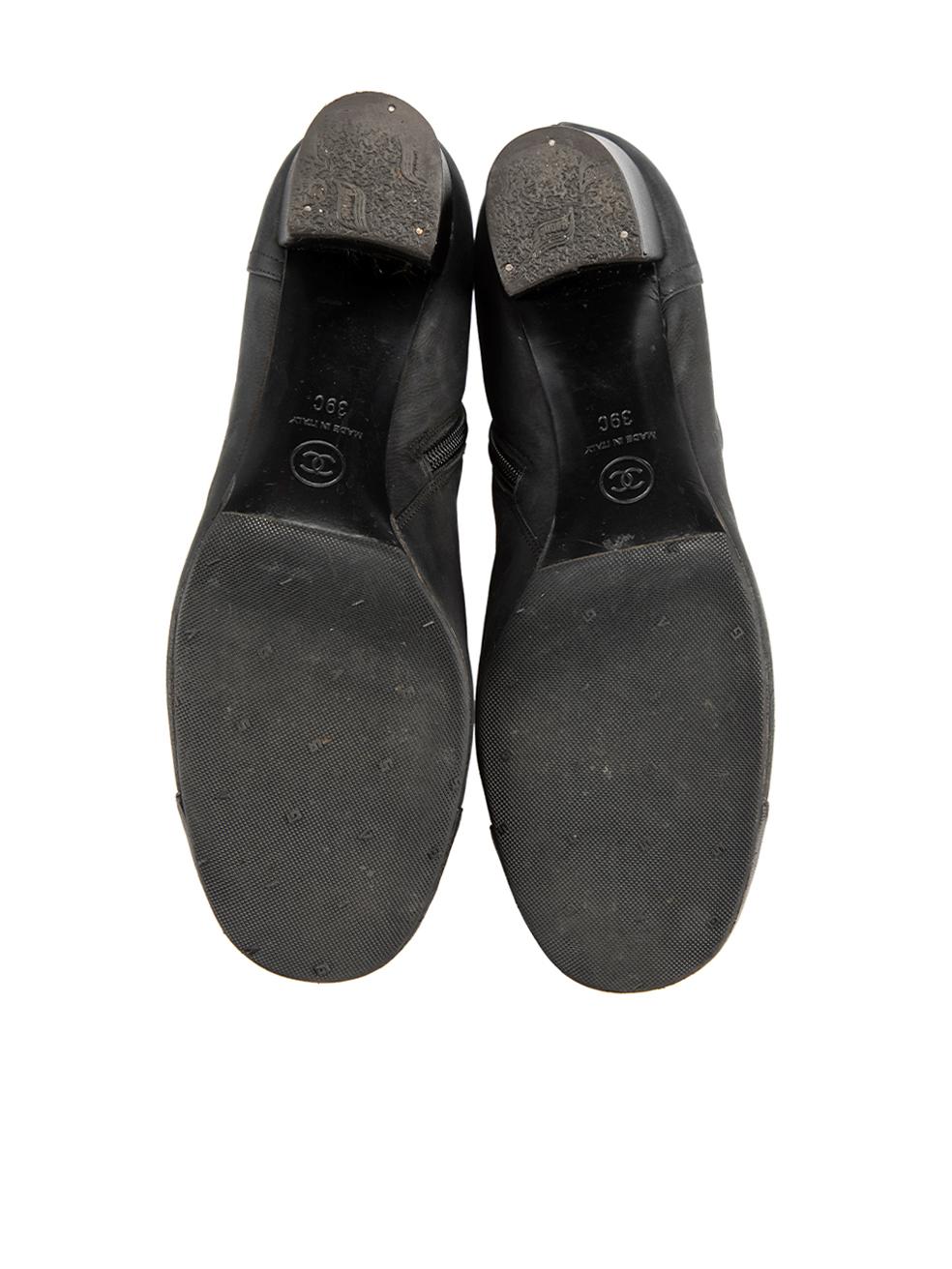 Women's Chanel Black Leather Cap Toe Ankle Boots Size IT 39