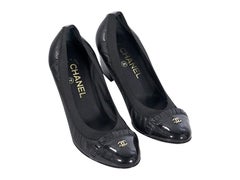 Chanel Black Leather Cap-Toe Kitten Heels