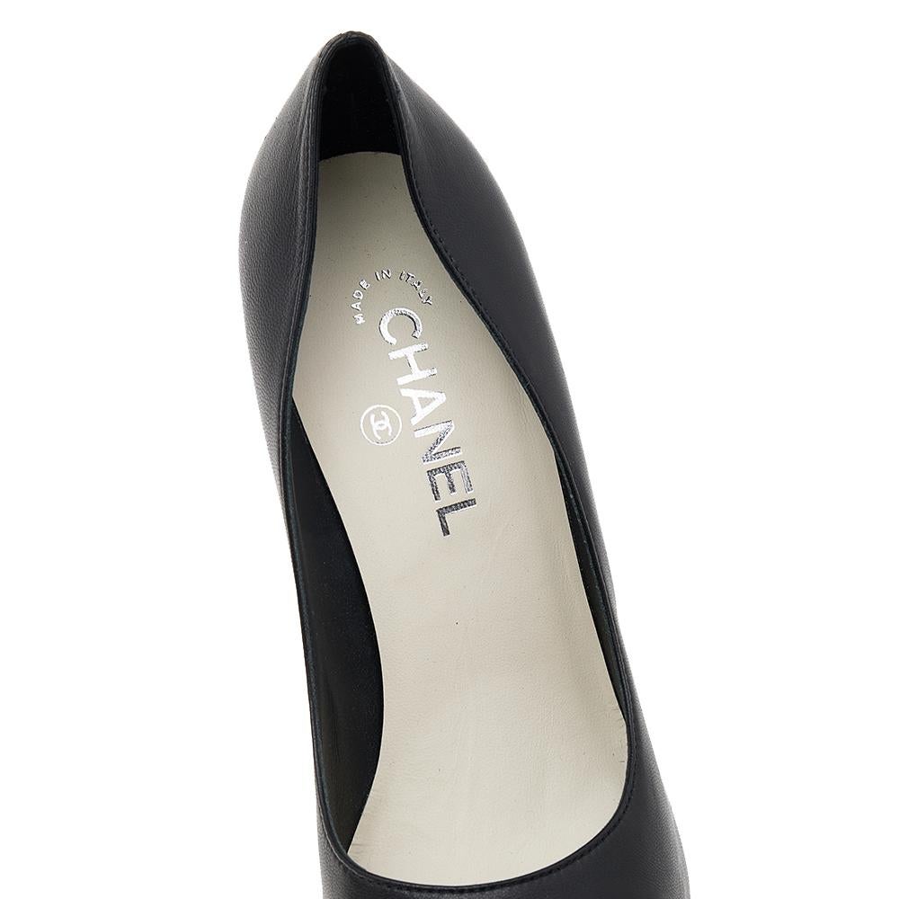 Chanel Black Leather Cap Toe Platform Block Heel Pumps Size 40 1