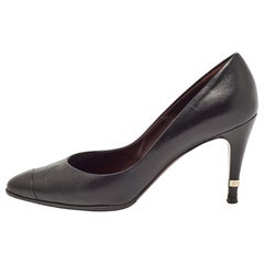 Chanel Black Leather Cap Toe Pumps Size 38