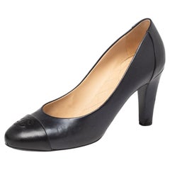 Chanel Black Leather Cap Toe Pumps Size 39