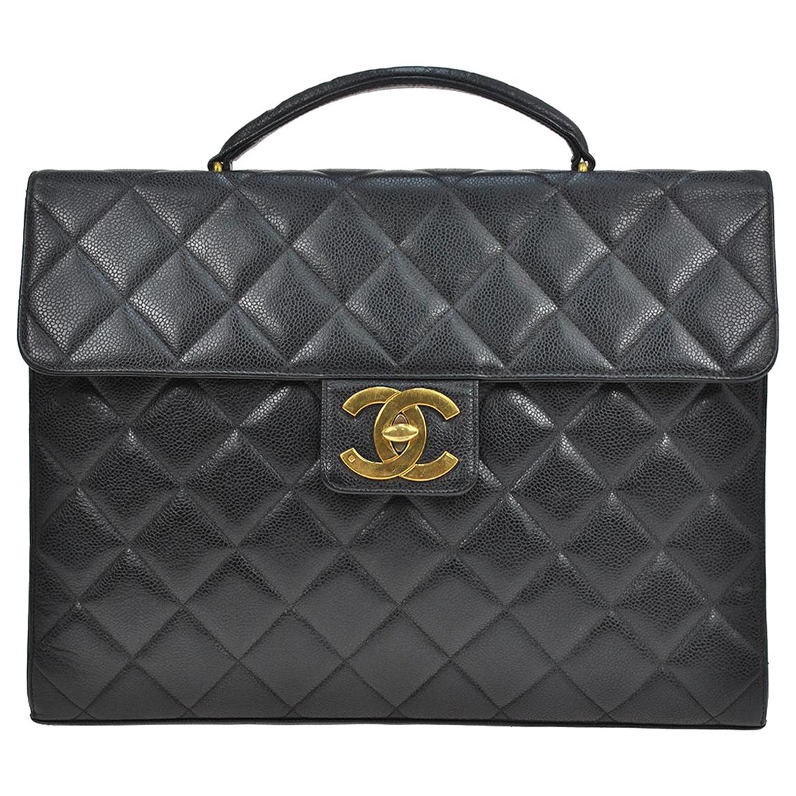 Chanel Black Quilted-Leather Vintage XL Classic Briefcase For Sale at ...