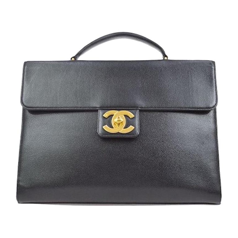 Chanel Black Leather Carryall Business Top Handle Travel Brief