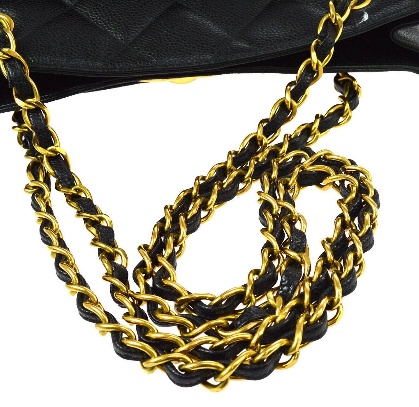 Chanel Black Leather Caviar Gold Chain Shopper Carryall Shoulder Tote Bag In Good Condition In Chicago, IL