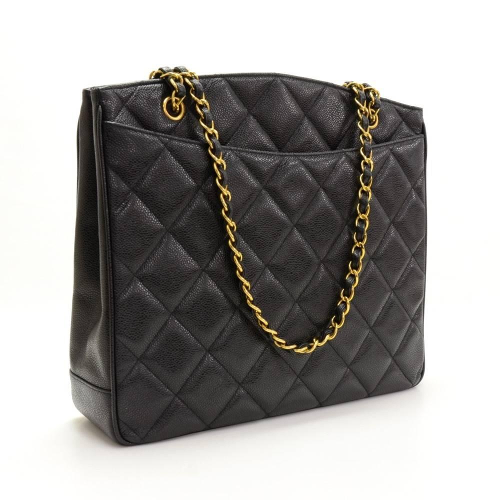 Women's Chanel Black Leather Caviar Gold Chain Shopper Carryall Shoulder Tote Bag