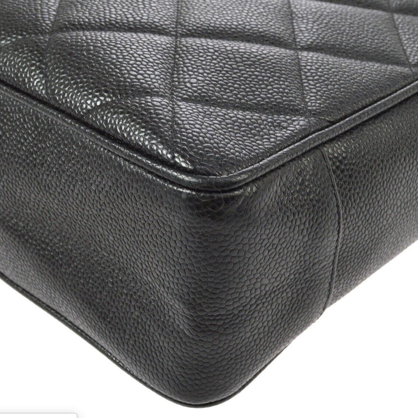 Chanel Black Leather Caviar Gold Chain Shopper Carryall Shoulder Tote Bag 2