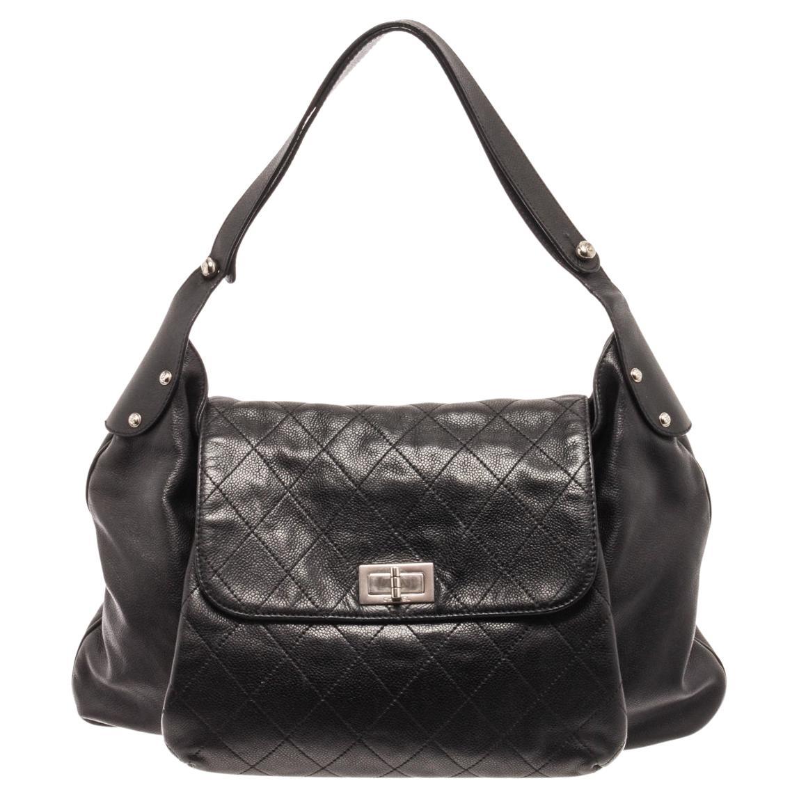 Chanel Black Leather Caviar Soft Reissue Hobo Bag