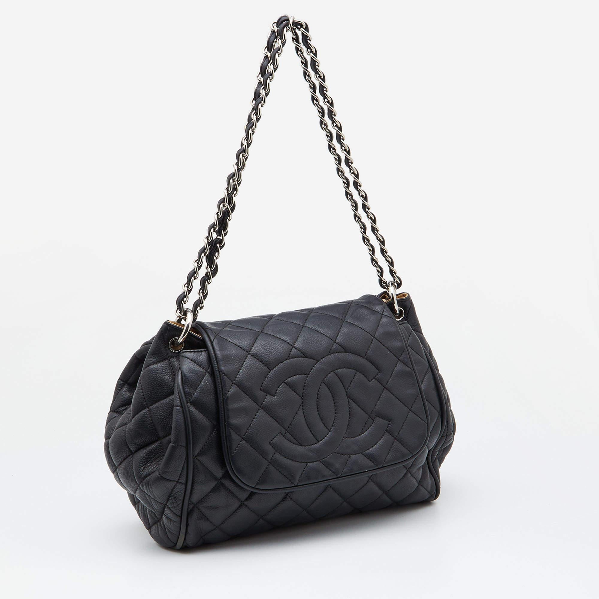 Women's Chanel Black Leather CC Accordion Flap Shoulder Bag